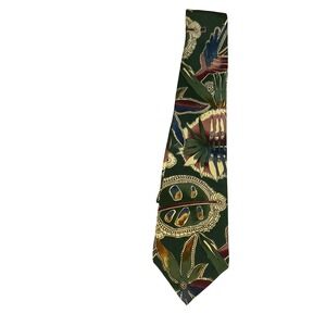 Je Suis Silk Tie Green Floral Turtle Pattern Men's Neckwear Accessories